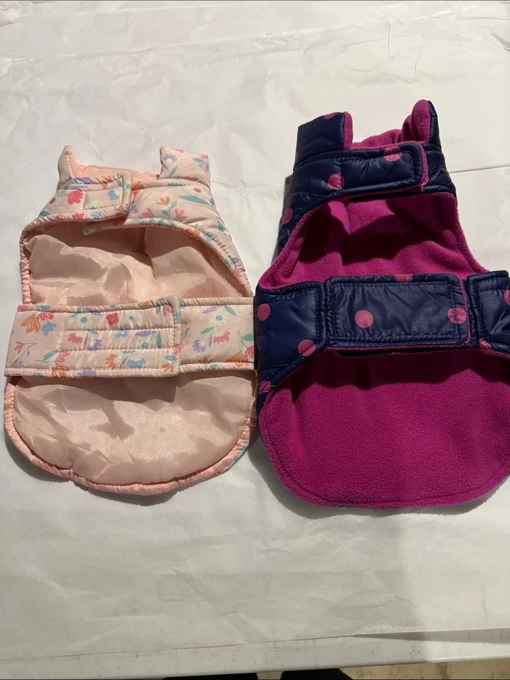 Pup Crew Pink Floral & Top Paw Navy Polka Dot Dog Puffer Jackets SZ X-Small